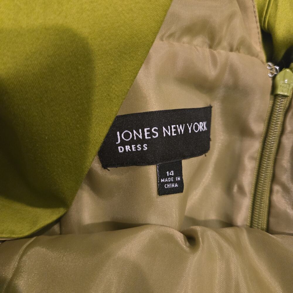 Jones New York Dress Size 14 Chartreuse Green Fit Flare Formal Cocktail Bow Back - Picture 5 of 9